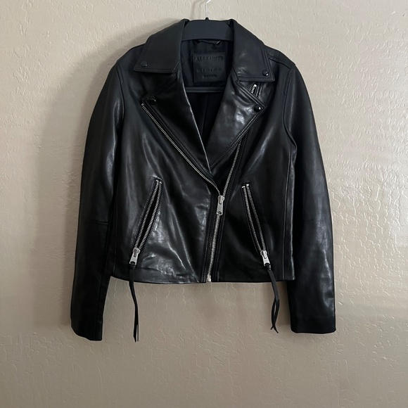 AllSaints DALBY SLIM FIT LEATHER BIKER JACKET - Picture 4 of 12